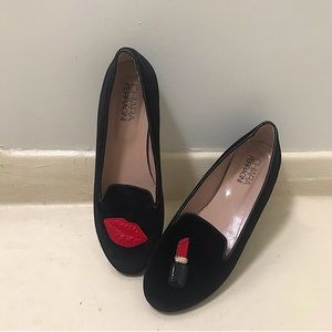 Chiara Ferragni Velvet lipstick and lips slip on flats Size US 9 Europe 39